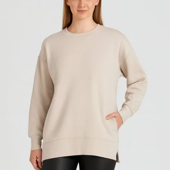 NWT Danskin Super Soft Stretch Beige Ivory Tunic Sweatshirt With Pockets - Picture 2 of 10